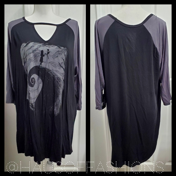TORRID NMBC Jack Skellington & Sally Patches Choker Neck Raglan Top! NWT! - Picture 5 of 7